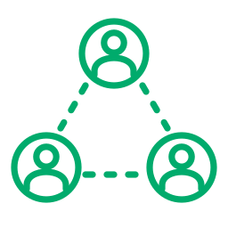 Three connected people icon for crew and ground handling coordination
